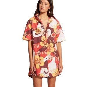 Faithfull the brand dress women’s size 8 Tropicanna Ulani new brown orange shirt